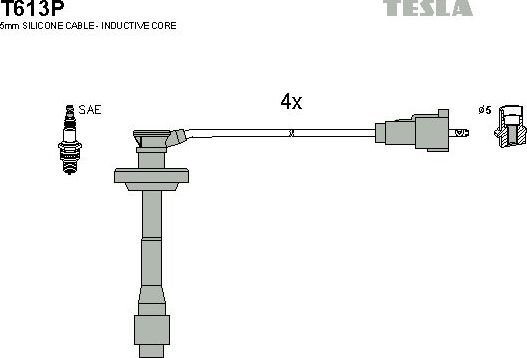 Высоковольтные провода (провода зажигания) (комплект) Tesla для Toyota Celica VII (T230) 1999-2005. Артикул T613P