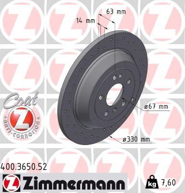 Тормозной диск Zimmermann SPORT Z. Артикул 400.3650.52