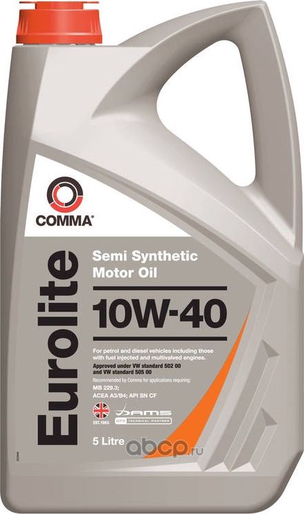 МАСЛО МОТОРНОЕ ПОЛУСИНТ. EUROLITE 10W40, 5Л. (Comma). Артикул EUL5L