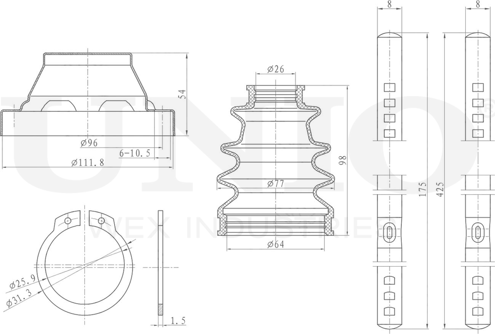 Пыльник ШРУС, комплект (Unio). Артикул DUC-30118K