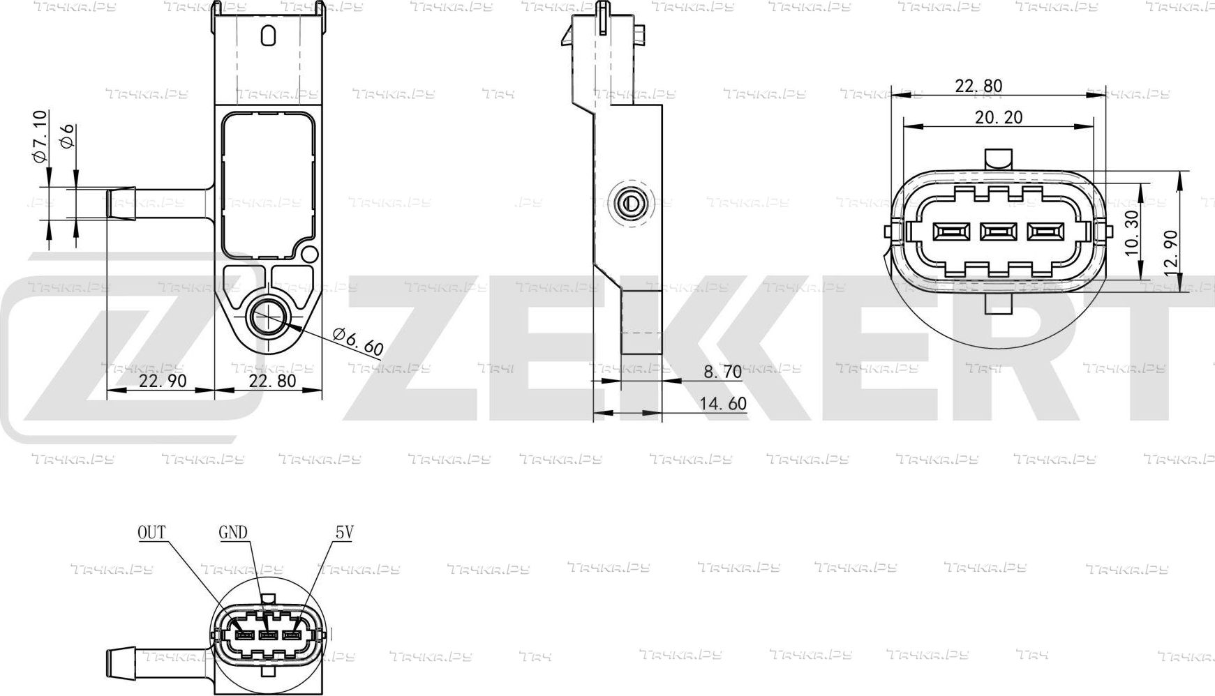 Датчик абсолютного давления (ДАД, MAP) Zekkert для Renault Clio II 2000-2013. Артикул SE-1051