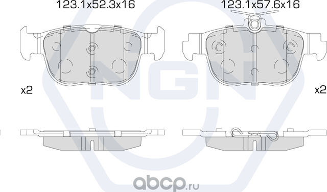 Колодки тормозные керамические, задние (NGN). Артикул 3502313