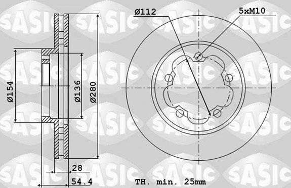 Тормозной диск Sasic передний для Ford Transit Torneo VII 2006-2014. Артикул 6106149