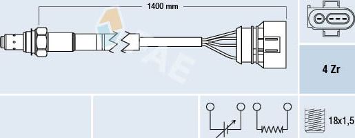 Лямбда-зонд (кислородный датчик) FAE. Артикул 77461