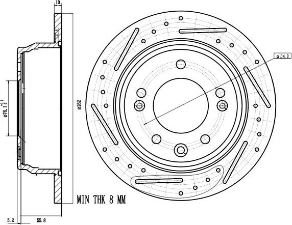 Диск тормозной KIA SPORTAGE III 10-/HYUNDAI IX35 10- зад. D 262 (перф/слот/окраш) PRO (Trialli). Артикул DF 104s