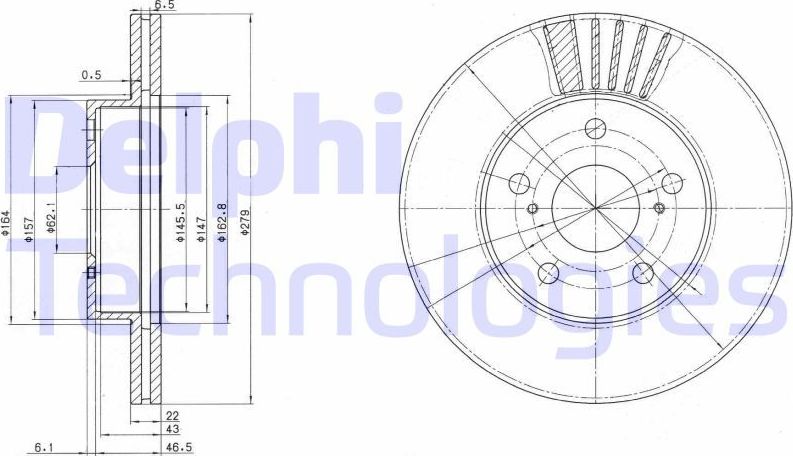Тормозной диск Delphi передний для Toyota Previa I (XR10, XR20) 1990-1997. Артикул BG3171