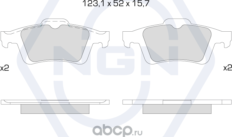 Колодки тормозные керамические, задние (NGN). Артикул 3501781