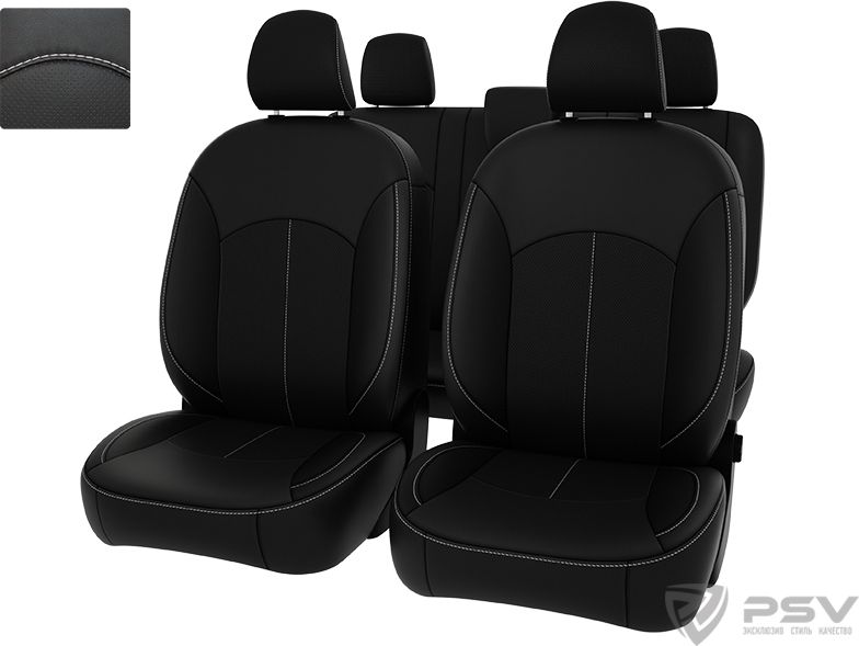 Чехлы PSV Оригинал на сидения для Renault Duster I рестайлинг 2015-2020, цвет Черный/отстрочка белая. Артикул 125776