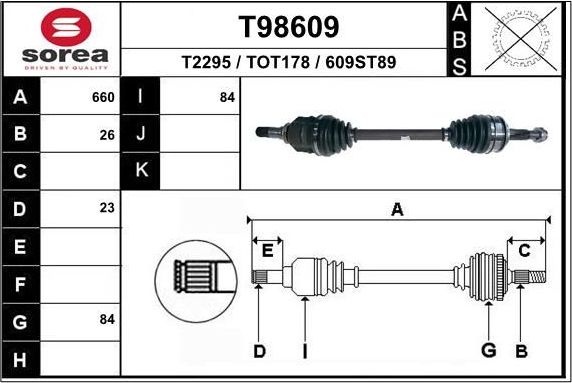Полуось (привод в сборе, приводной вал) EAI. Артикул T98609