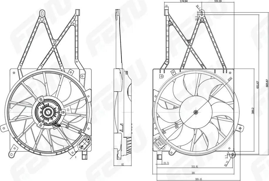 Электровентилятор охлаждения с Кожухом с резистором для Opel Astra H (04-) (Fehu). Артикул ffc1006h