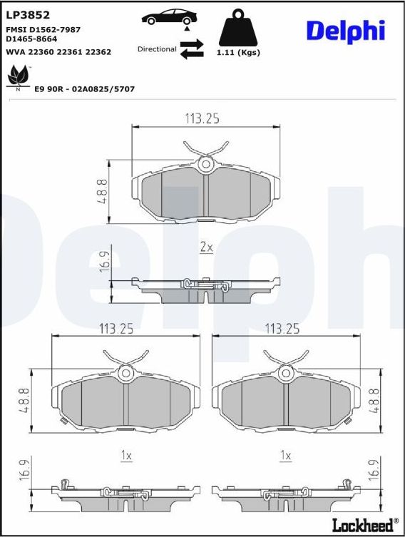 Тормозные колодки Delphi (Low-Metallic) для Ford Mustang V 2004-2010. Артикул LP3852
