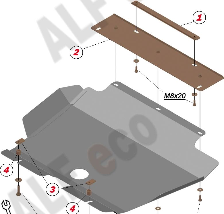Защита алюминиевая Alfeco для картера и КПП Peugeot 206 хэтчбек 1998-2006. Артикул ALF.17.09al