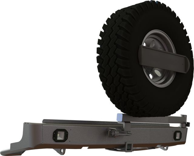 Бампер силовой STC задний для Nissan Navara 2010-2026 с квадратом под фаркоп, кронштейном крепления запасного колеса по центру, кронштейном крепления гос номера и фарами заднего хода/ПТФ. Артикул STC-NN-BR-C1-L2