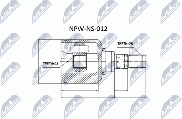 Шрус внутренний (граната) NTY для Nissan Primera P12 2002-2008. Артикул NPW-NS-012
