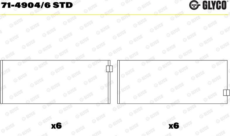 Вкладыши шатунные Glyco. Артикул 71-4904/6 STD
