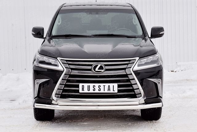 Защита RusStal переднего бампера d63 секция-d42 дуга для Lexus LX450d III 2-й рестайлинг 2015-2026 (кроме F-Sport). Артикул LLX4Z-002513