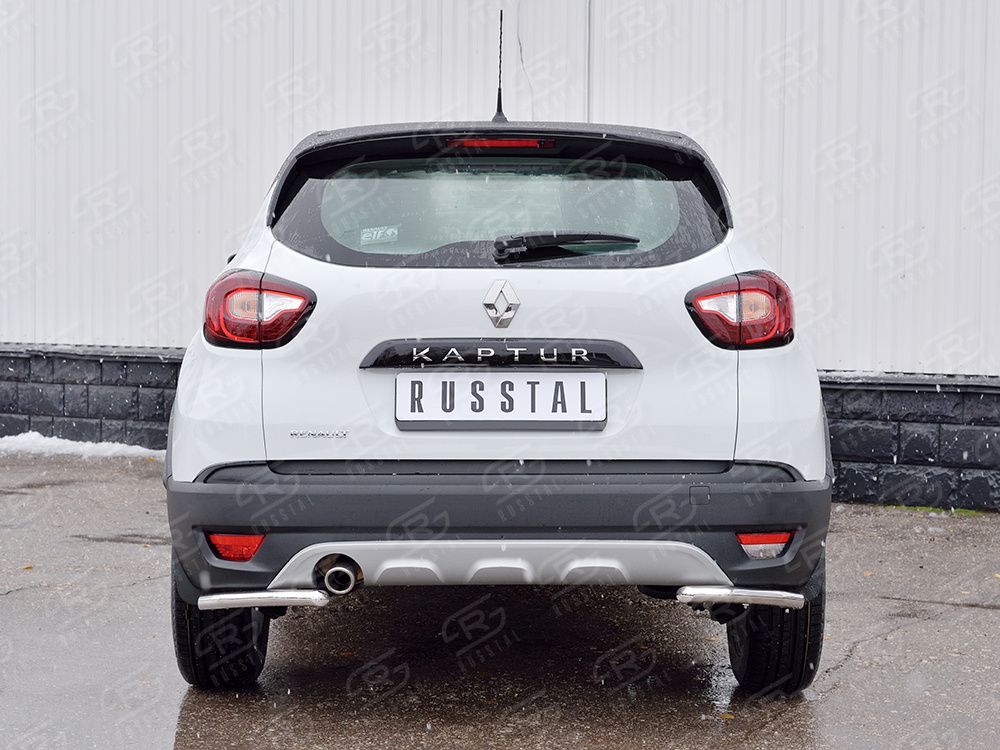 Защита RusStal заднего бампера уголки d42 секция для Renault Kaptur 2016-2026. Артикул RKPZ-002472