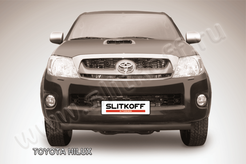 Защита Slitkoff переднего бампера d57 радиусная ЧЕРНАЯ матовая для Toyota Hilux VII 2008-2011. Артикул THL008B