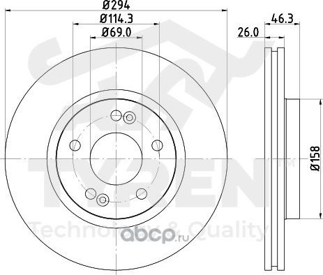 Тормозной диск (Tyren). Артикул TYR1015591