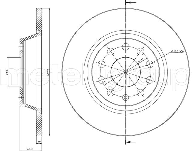 Тормозной диск Metelli задний для Audi A3 II (8P) 2003-2013. Артикул 23-0852C
