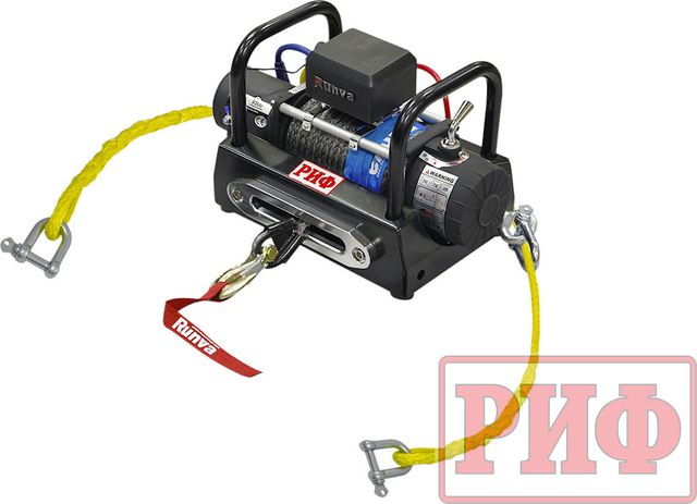 Переносная лебёдка РИФ: 12V Runva 9500 lbs 4350 кг c площадкой на цепях и проводами (в сборе). Артикул EWX9500SR-KIT2