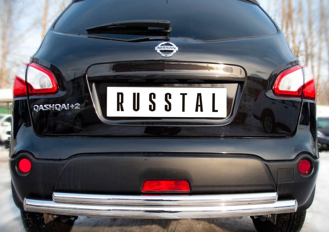 Защита RusStal заднего бампера d63/42 (дуга) для Nissan Qashqai+2 2008-2010. Артикул QNZ-001774