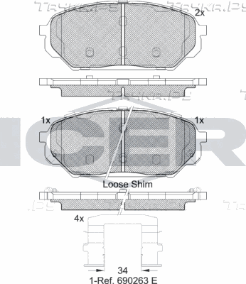 Тормозные колодки Icer передние для Hyundai ix55 2007-2013. Артикул 182044