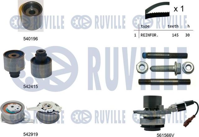 Помпа (водяной насос) с комплектом ремня ГРМ Ruville для Volkswagen Polo VI 2017-2026. Артикул 5504982