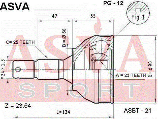 Шрус наружный (граната) Asva. Артикул PG-12