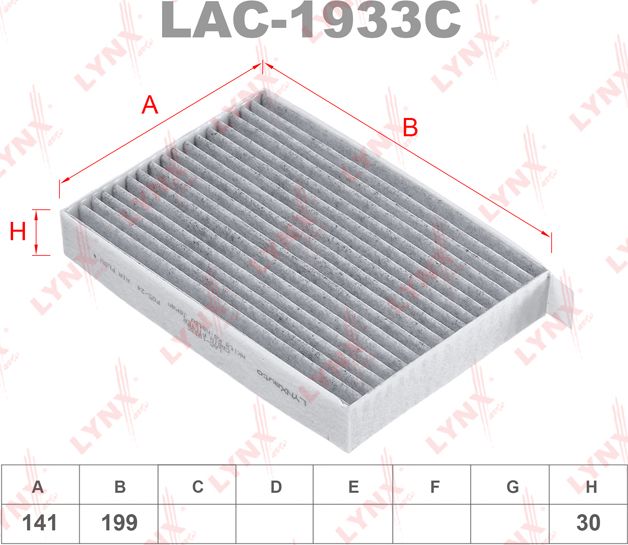 Салонный фильтр LYNXauto для Suzuki Splash I 2008-2015. Артикул LAC-1933C