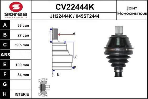 Шрус наружный (граната) EAI передний для Audi S8 II (D3) 2006-2010. Артикул CV22444K
