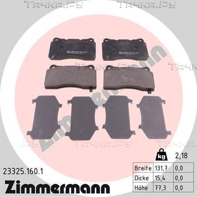 Тормозные колодки Zimmermann передние для Tesla Model S I 2012-2026. Артикул 23325.160.1