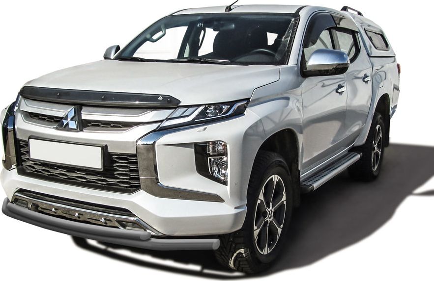 Защита Slitkoff переднего бампера d57+d42 двойная для Mitsubishi L200 V рестайлинг 2018-2026 Серебристая. Артикул ML18-003S