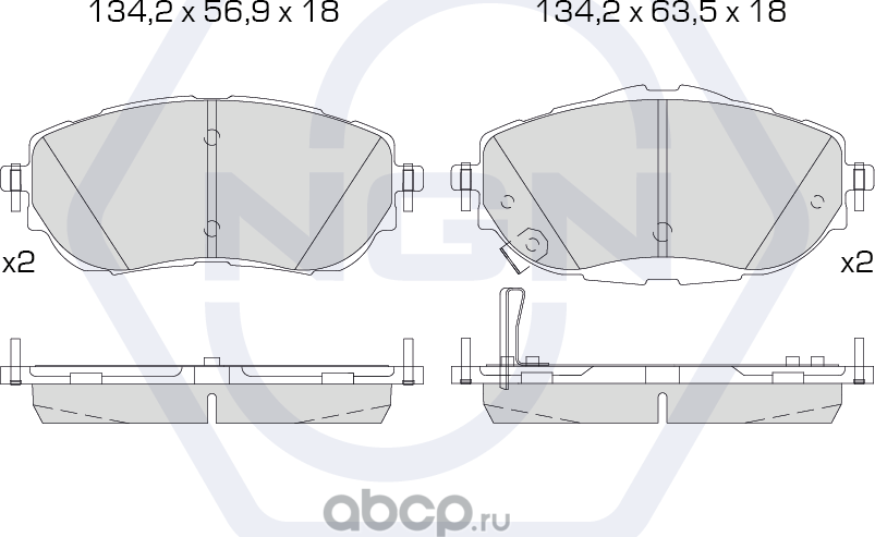 Колодки тормозные керамические, передние (NGN). Артикул 3501789