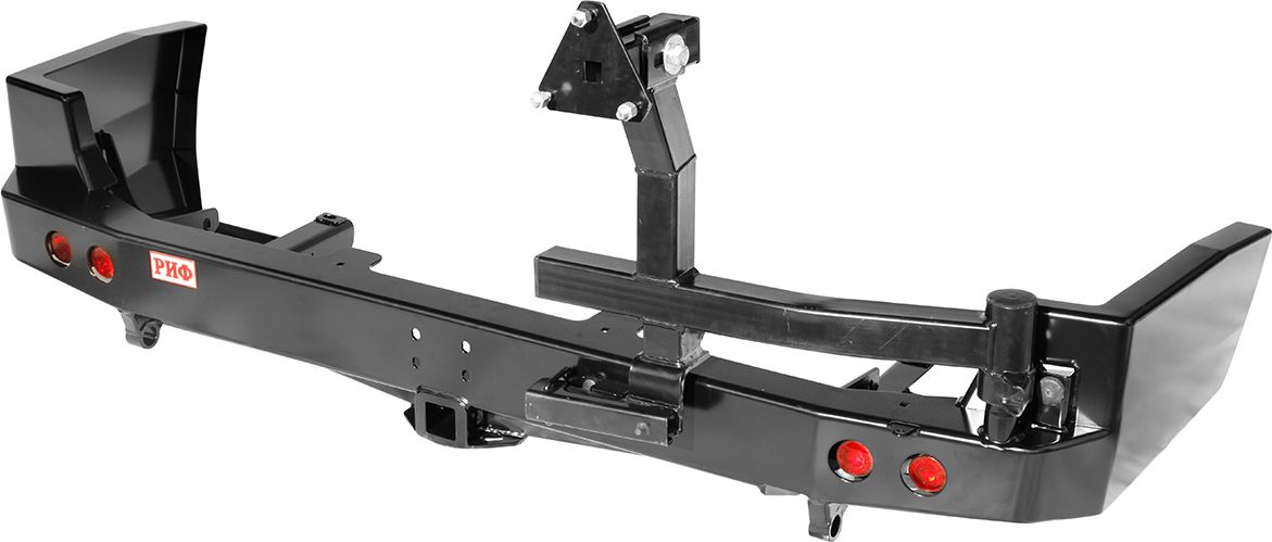 Бампер силовой РИФ задний с квадратом под фаркоп, калиткой и фонарями для Nissan Patrol Y61 2004-2010. Артикул RIFY61-21125