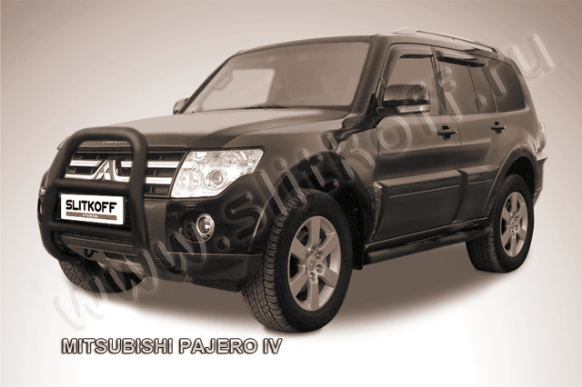 Кенгурятник Slitkoff d76 высокий ЧЕРНЫЙ матовый для Mitsubishi Pajero IV 2006-2011. Артикул MPJ002B