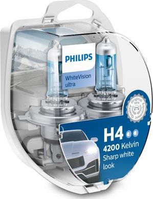 H4 12V- 60/55W (P43t) (абсолютно белый свет+увелич. срок службы) WhiteVision ultra +W5W (2шт.) Philips WhiteVision ultra. Артикул 12342WVUSM
