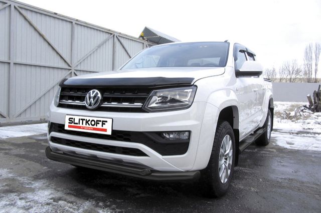 Защита Slitkoff переднего бампера d76+d57 двойная для Volkswagen Amarok I рестайлинг 2016-2026 Черная. Артикул VWAM16-002B