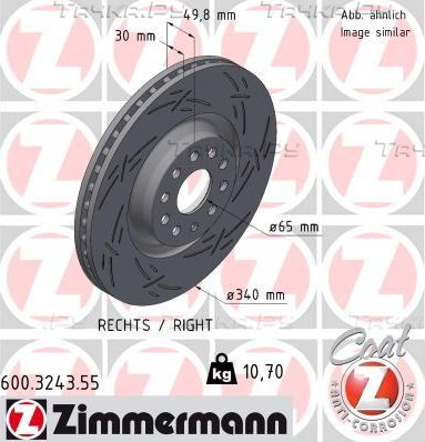Тормозной диск Zimmermann Black Z передний правый для Volkswagen Passat B7 2010-2015. Артикул 600.3243.55