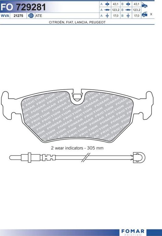 Тормозные колодки Fomar. Артикул FO 729281