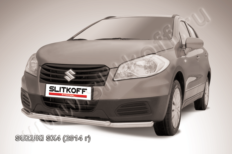 Защита Slitkoff переднего бампера d57/42 двойная для Suzuki SX4 II 2014-2026. Артикул SSX4-14-002