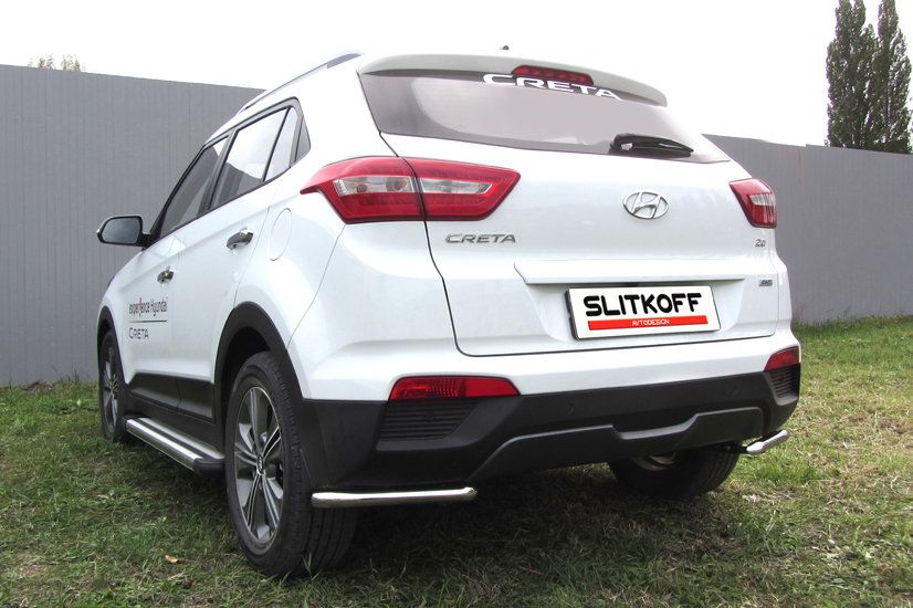 Защита Slitkoff задняя d42 уголки для Hyundai Creta 4WD 2016-2021. Артикул HCRET4WD013