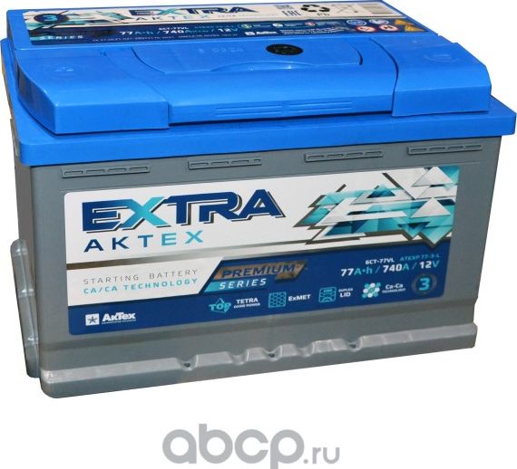 аккумулятор АКТЕХ EXTRA PREMIUM 77 А/ч 740A (278х175х190 ) 6СТ-77 VL (Aktex). Артикул ATEXP773L