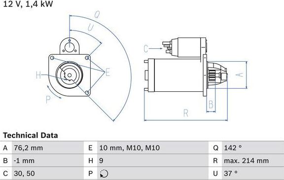 Стартер Bosch для Volvo V50 I 2004-2012. Артикул 0 986 020 860