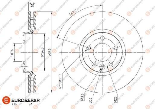 Тормозной диск Eurorepar. Артикул 1618886680