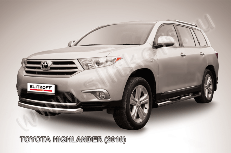 Защита Slitkoff переднего бампера d76 радиусная для Toyota Highlander II 2010-2014. Артикул THI005