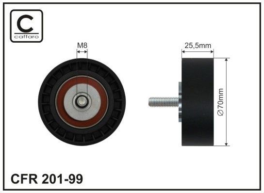 Натяжной ролик (натяжитель) приводного поликлинового ремня Caffaro (полимерный материал). Артикул 201-99