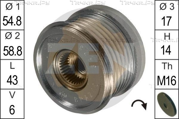 Муфта генератора обгонная Era для Renault Megane I 1998-2003. Артикул ZN5423