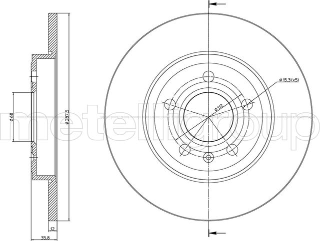 Тормозной диск Metelli задний для Audi A4 III (B7) 2002-2009. Артикул 23-0855C