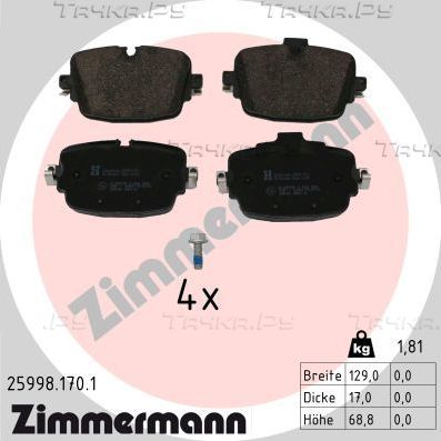 Тормозные колодки Zimmermann задние для Audi A6 V (C8) 2018-2026. Артикул 25998.170.1